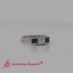 Load and play video in Gallery viewer, princesscuttrellis3stonediamondengagementringwithsapphirein950platinum-FDENR578-R
