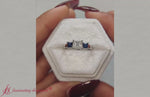 Load and play video in Gallery viewer, princesscuttrellis3stonediamondengagementringwithsapphirein18k-white-gold--FDENR578
