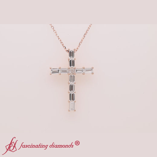 baguette-diamond-cross-pendant-rose-gold-FDPD10798-NL-RG-720 x 720 - FDPD10798-0.67CTW White BG