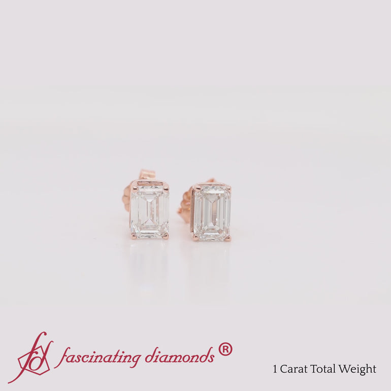 emerald-cut-basket-stud-earring-one-carat-diamond-in-rose-gold-fdear10411em-1-ct-video