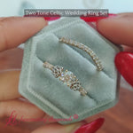 Load and play video in Gallery viewer, Round Cut Two Tone Celtic Wedding Ring Set
