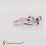 Load and play video in Gallery viewer, delicate-flower-round-diamond-ring-with-ruby-in-white-gold-FDENR2598
