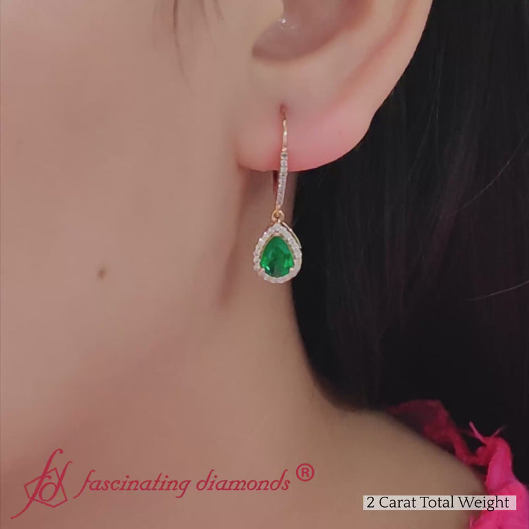 2-carat-pear-shape-emerald-with-halo-diamond-lever-back-earrings-in-rose-gold-fdear11235-video