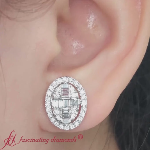 oval shaped baguette diamond stud earrings in 14k white gold-FDEAR10837-1000-NEW-1