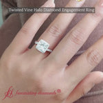 Load and play video in Gallery viewer, lab-grown-princess-cut-halo-twisted-engagement-ring-in-white-gold-FDENS9212R