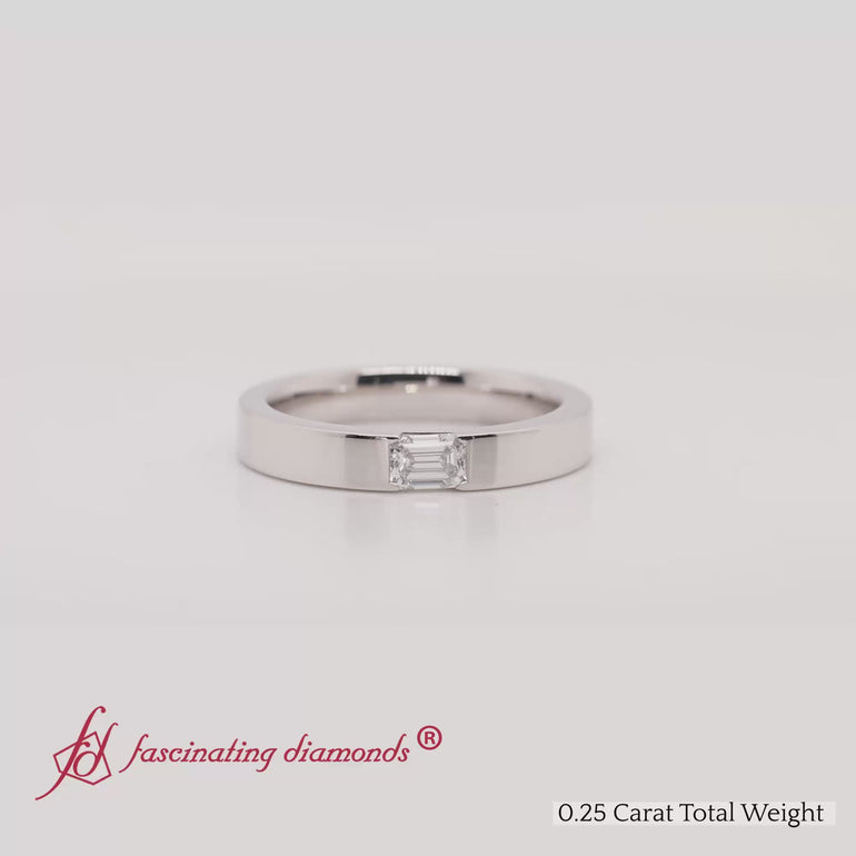 Single Emerald Mens Lab Diamond Wedding Band In 14k White Gold-FD11266B-2000