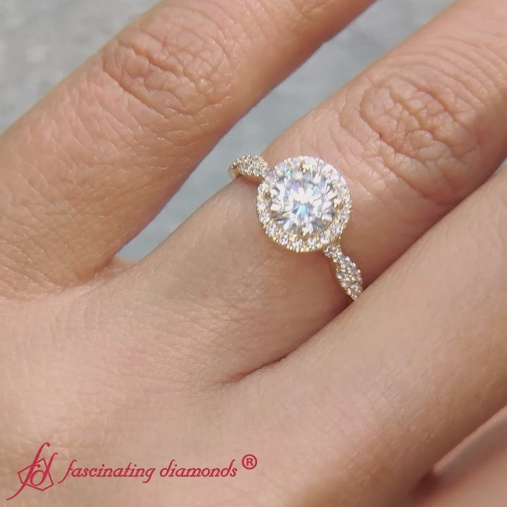 classic vine halo round diamond engagement ring in 18k yellow gold-FD9140ROR