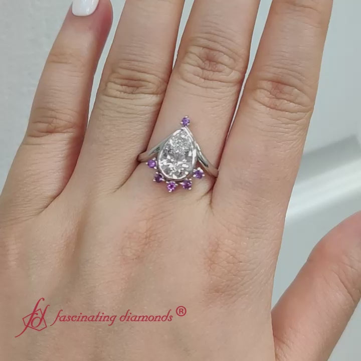 Bezel-set-pear-crown-blue-topaz-engagement-ring-in-14k-white-gold-fd1046per

