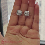 Load and play video in Gallery viewer, baguette and round emerald diamond studs earring in 14k white gold-FDEAR10838
