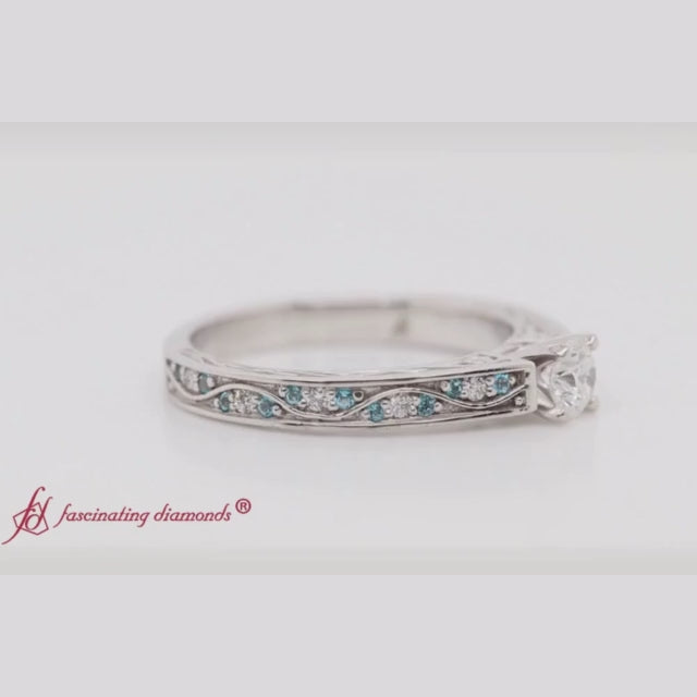 round-cut-antique-filigree-diamond-ring-with-ice-blue-topaz-in-14K-white-gold-FDENS3543-video
