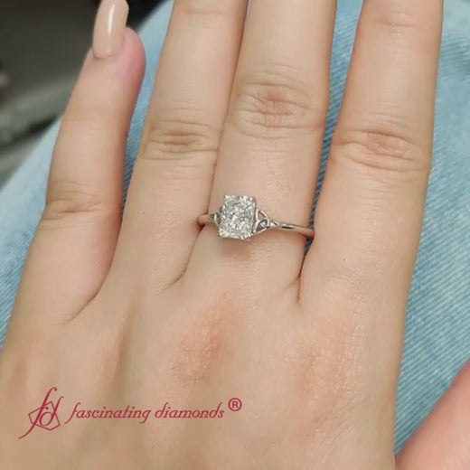 Celtic Radiant Cut Diamond Solitaire Ring In 18k White Gold-FD8541R