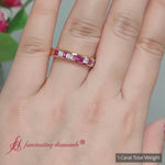 Load and play video in Gallery viewer, channel-princess-cut-diamond-wedding-band-1-carat-with-pink-sapphire-in-18K-yellow-gold-FD8382-1.00C
