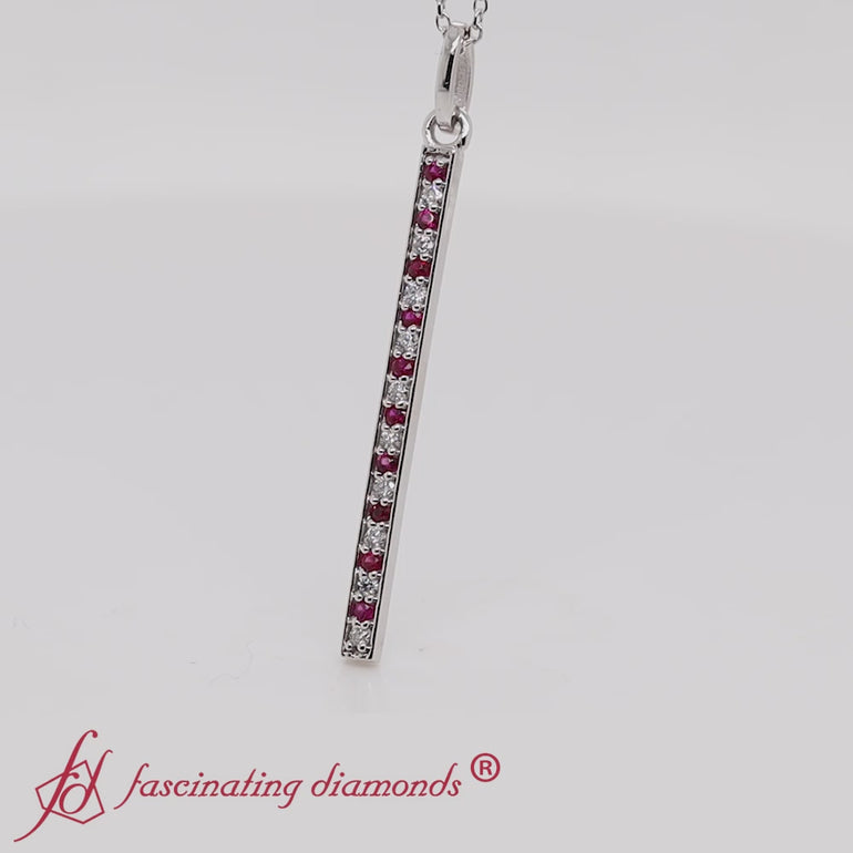 fancy-pave-straight-bar-diamond-necklace-pendant-with-ruby-in-white-gold-fdpd8094-video