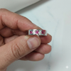 Load and play video in Gallery viewer, 5-stone-flush-set-diamond-wedding-band-for-men-with-pink-sapphire-in-14k-white-gold-FDM120146-720