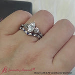 Load and play video in Gallery viewer, Marquise Cut Two Tone Celtic Bridal Ring Set
