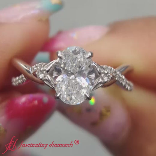 infinity daisy floral oval shaped lab diamond engagement ring in 18k white gold-FD9986R Website 720