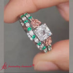 Load and play video in Gallery viewer, Asscher Cut Two Tone Celtic Bridal Ring Set
