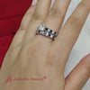 Load and play video in Gallery viewer, engraved-trio-matching-wedding-sets-with-black-diamond-in-14k-white-gold-fd8225