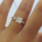 Load and play video in Gallery viewer, princess-cut-glossy-milgrain-single-stone-engagement-ring-in-14K-white-gold-FDENR8985
