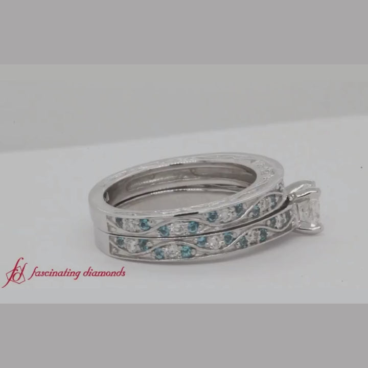 cushion-cut-antique-filigree-wedding-ring-set-with-ice-blue-topaz-in-white-gold-FDENS3543