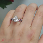 Load and play video in Gallery viewer, Shared-prong-pear-engagement-and-wedding-ring-set-with-ruby-in-14k-white-gold-fdens3023