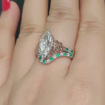 Load and play video in Gallery viewer, Marquise Cut Two Tone Celtic Bridal Ring Set
