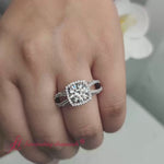 Load and play video in Gallery viewer, square-filigree-round-cut-diamond-engagement-ring-in-14K-white-gold-FD1109ROR
