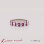 Load and play video in Gallery viewer, Double-row-diamond-eternity-ring-1-ct-with-pink-sapphire-in-14k-white-gold-FD11378B-720-2