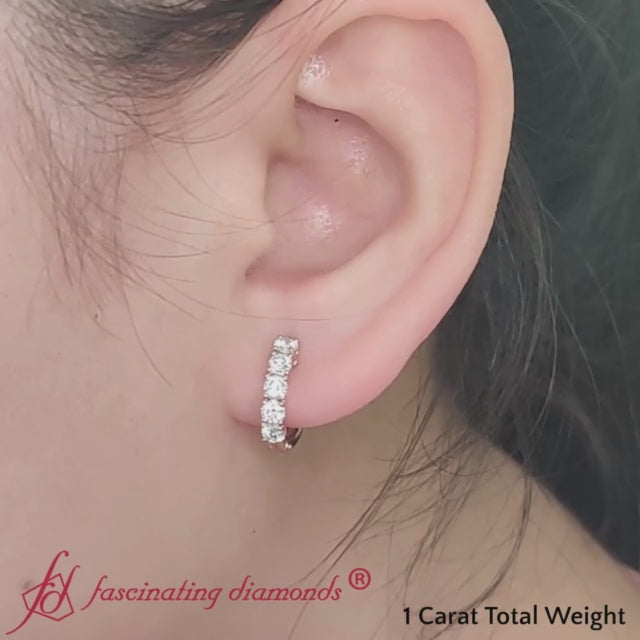 Small Hoop Diamond Earring 1 Carat FDEAR10773-YG-LB-F-1000