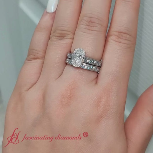 Oval Shaped Antique Lab Diamond Filigree Wedding Set With Blue Topaz In 18k White Gold-FDENS3543-fancy -640