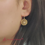 Load and play video in Gallery viewer, filigree-circle-drop-lever-back-diamond-earring-in-yellow-gold-fdear11279-video
