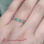 Load and play video in Gallery viewer, baguette-and-round-diamond-band-with-emerald-in-white-gold-fdewb318
