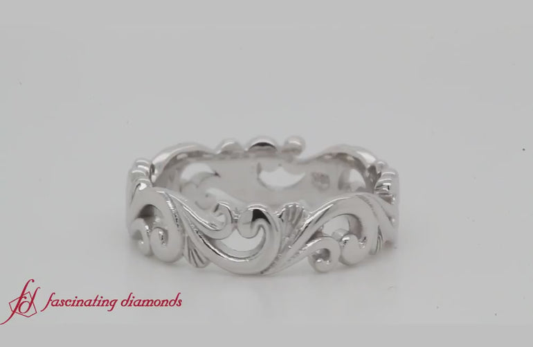 Filigree+Womens+Wedding+Band+In+18K+White+Gold-FD8760B