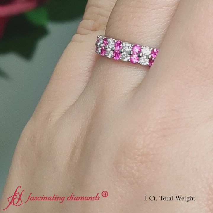 Double-row-diamond-eternity-ring-1-ct-with-pink-sapphire-in-14k-white-gold-FD11378B-720