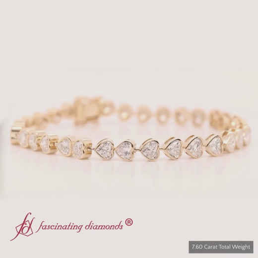 7.60 Ct. Bezel Tennis Bracelet Heart Shaped Diamond In 14K Yellow Gold-FDBRC10581HT-7.60 CT