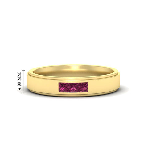 princess-cut-3-stone-pink-sapphire-mens-wedding-ring-in-yellow-gold-fdm10340prgsadrpi-nl-yg-hw
