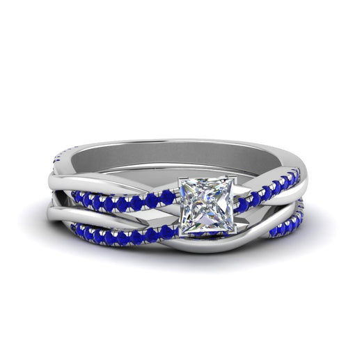 princess-cut-Infinity-twist-diamond-matching-bridal-set-with-blue-sapphire-in-14K-white-gold-FD8253PRGSABL-NL-WG