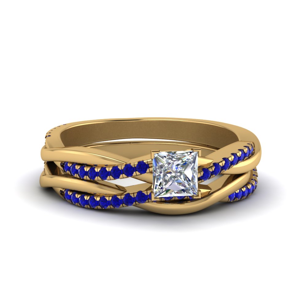 princess-cut-Infinity-twist-diamond-matching-bridal-set-with-blue-sapphire-in-14K-yellow-gold-FD8253PRGSABL-NL-YG