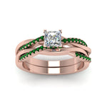 Load image into Gallery viewer, princess-cut-Infinity-twist-diamond-matching-bridal-set-with-emerald-in-14K-rose-gold-FD8253PRGEMGR-NL-RG
