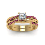 Load image into Gallery viewer, princess-cut-Infinity-twist-diamond-matching-bridal-set-with-pink-sapphire-in-14K-yellow-gold-FD8253PRGSADRPI-NL-YG
