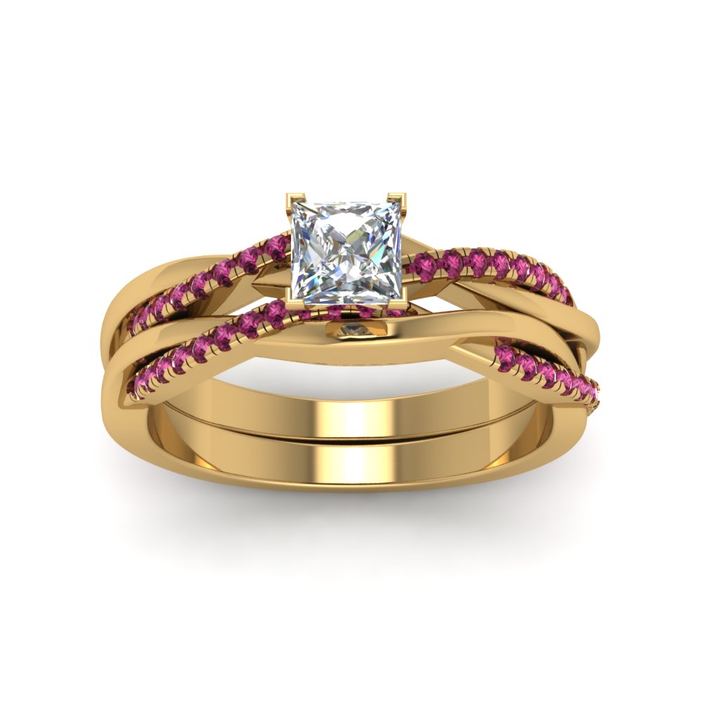 princess-cut-Infinity-twist-diamond-matching-bridal-set-with-pink-sapphire-in-14K-yellow-gold-FD8253PRGSADRPI-NL-YG