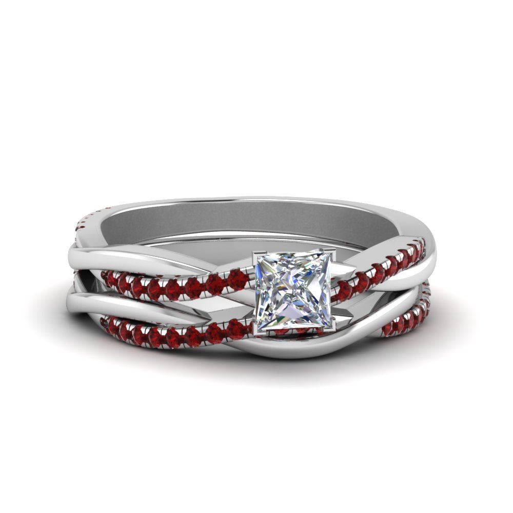 princess-cut-Infinity-twist-diamond-matching-bridal-set-with-ruby-in-950-Platinum-FD8253PRGRUDR-NL-WG