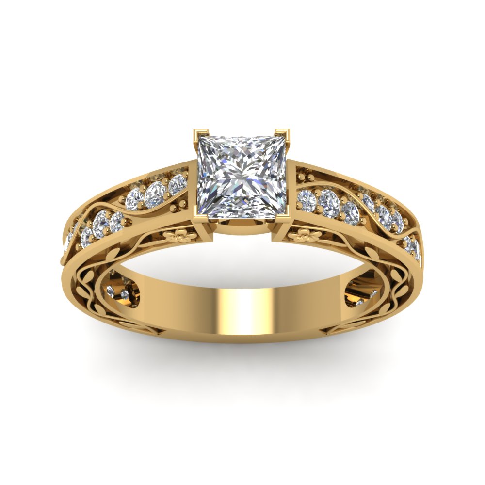princess-cut-antique-filigree-diamond-ring-in-14K-yellow-gold-FDENS3543PRRANGLE5-NL-YG