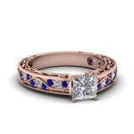 Load image into Gallery viewer, princess-cut-antique-filigree-diamond-ring-with-blue-sapphire-in-14K-rose-gold-FDENS3543PRRGSABL-NL-RG
