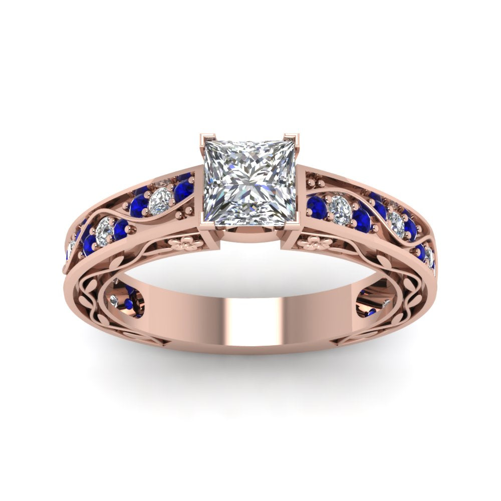 princess-cut-antique-filigree-diamond-ring-with-blue-sapphire-in-14K-rose-gold-FDENS3543PRRGSABLANGLE5-NL-RG