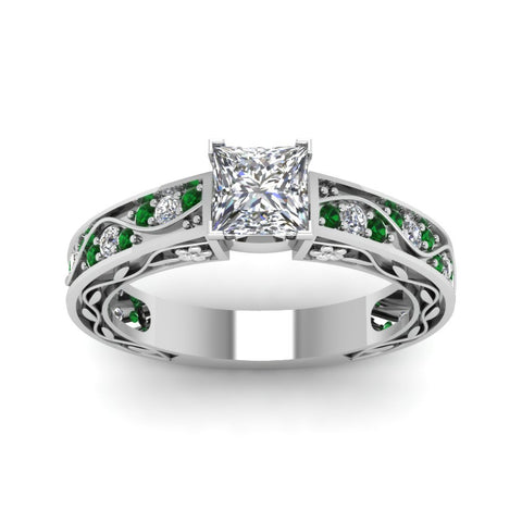 princess-cut-antique-filigree-diamond-ring-with-emerald-in-14K-white-gold-FDENS3543PRRGEMGRANGLE5-NL-WG_2871d7cc-2406-4e80-a4a4-cffee88d9280
