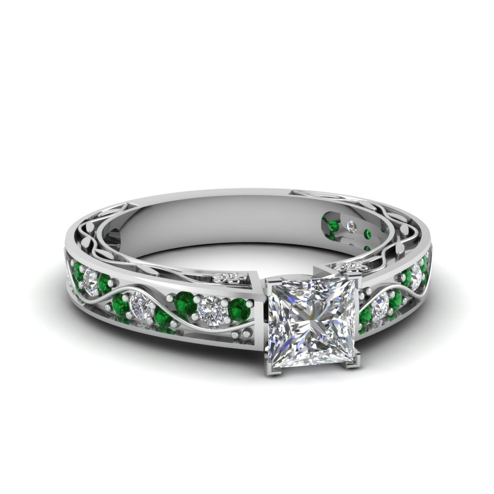 princess-cut-antique-filigree-diamond-ring-with-emerald-in-950-platinum-FDENS3543PRRGEMGR-NL-WG