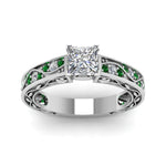 Load image into Gallery viewer, princess-cut-antique-filigree-diamond-ring-with-emerald-in-950-platinum-FDENS3543PRRGEMGRANGLE5-NL-WG
