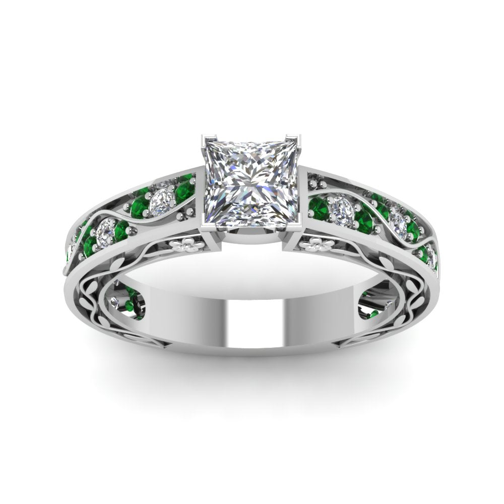 princess-cut-antique-filigree-diamond-ring-with-emerald-in-950-platinum-FDENS3543PRRGEMGRANGLE5-NL-WG
