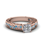 Load image into Gallery viewer, princess-cut-antique-filigree-diamond-ring-with-ice-blue-topaz-in-14K-rose-gold-FDENS3543PRRGICBLTO-NL-RG

